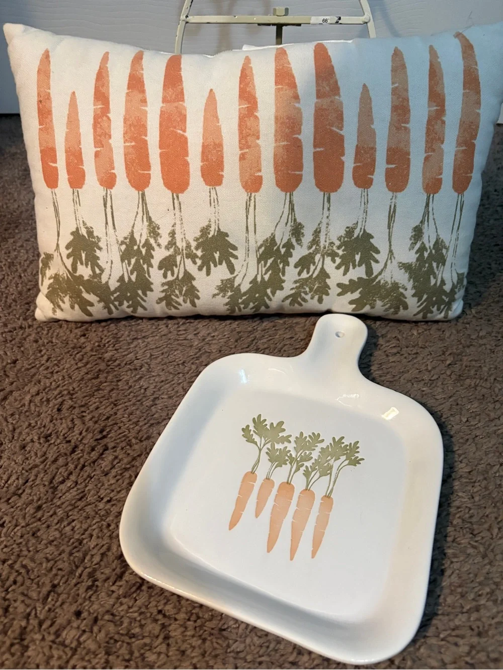 Decorative Carrot pillow w/ matching Carrot plate